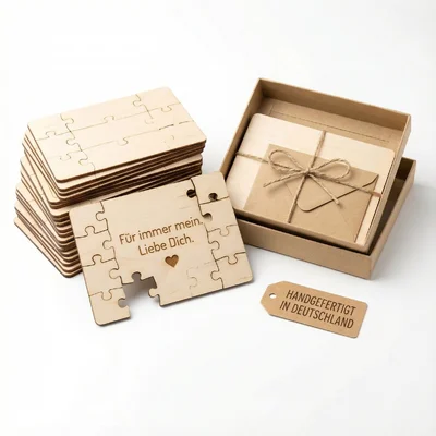 Puzzle-Postkarte aus Holz mit Liebesbotschaft