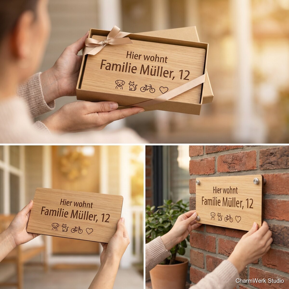 Türschild „Hier wohnt…“ mit Hausnummer & Icons - Lifestyle
