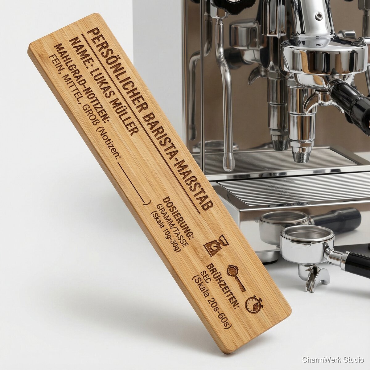 Personalisierter Kaffee-Maßstab für Barista-Fans - Seitenansicht