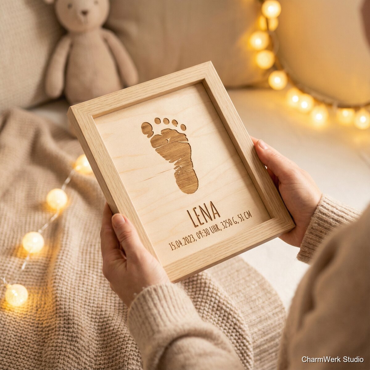Erinnerungsrahmen mit Baby-Daten und Fußabdruck-Optik - Lifestyle