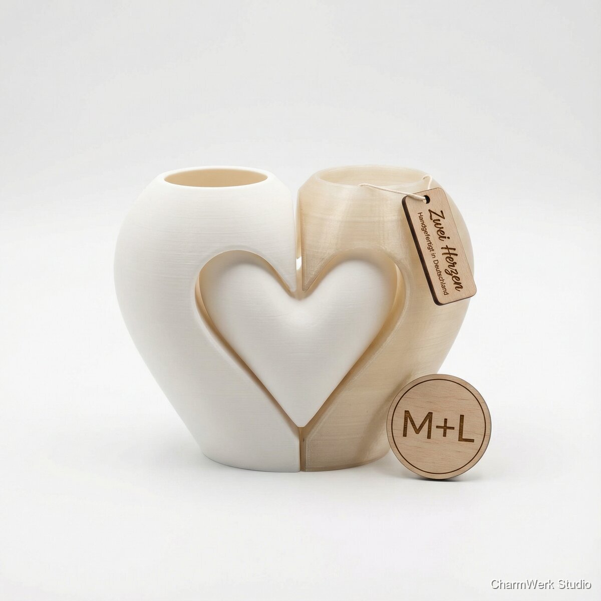 3D-gedrucktes „Zwei Herzen“-Vasenpaar
