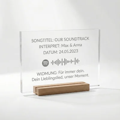 Acryl-Tischaufsteller mit Songcode & Widmung