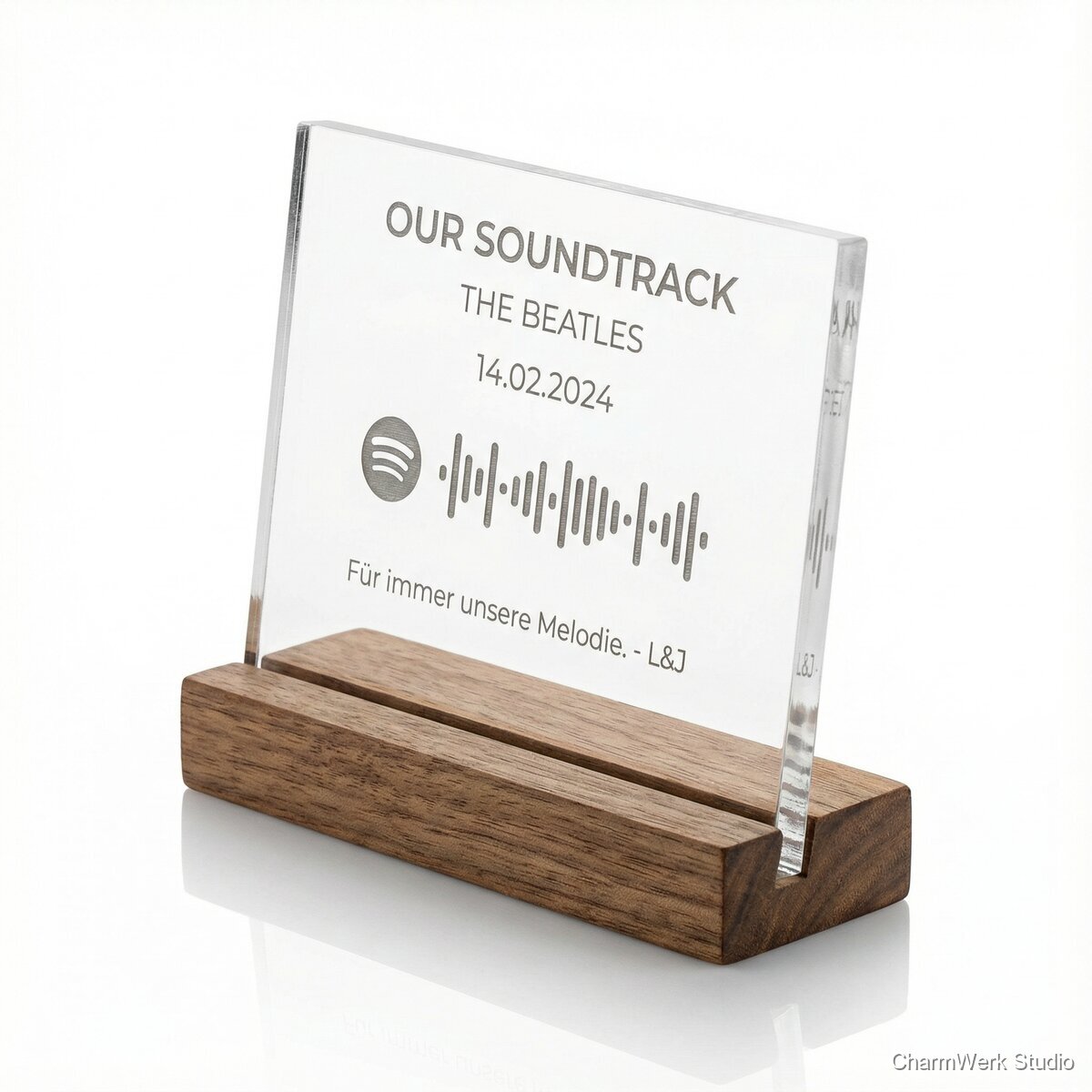 Acryl-Tischaufsteller mit Songcode & Widmung - Seitenansicht
