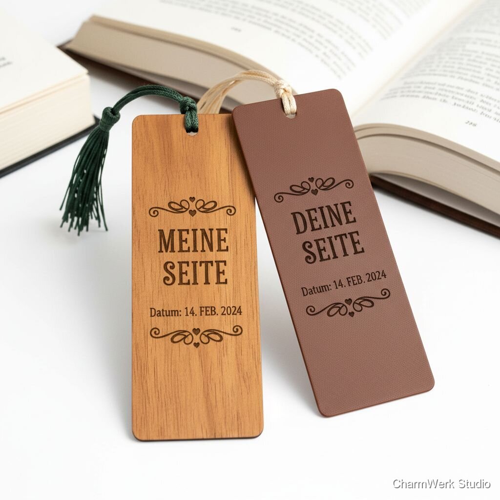 Lasergraviertes Buchzeichen-Set für gemeinsame Leseratten - Seitenansicht