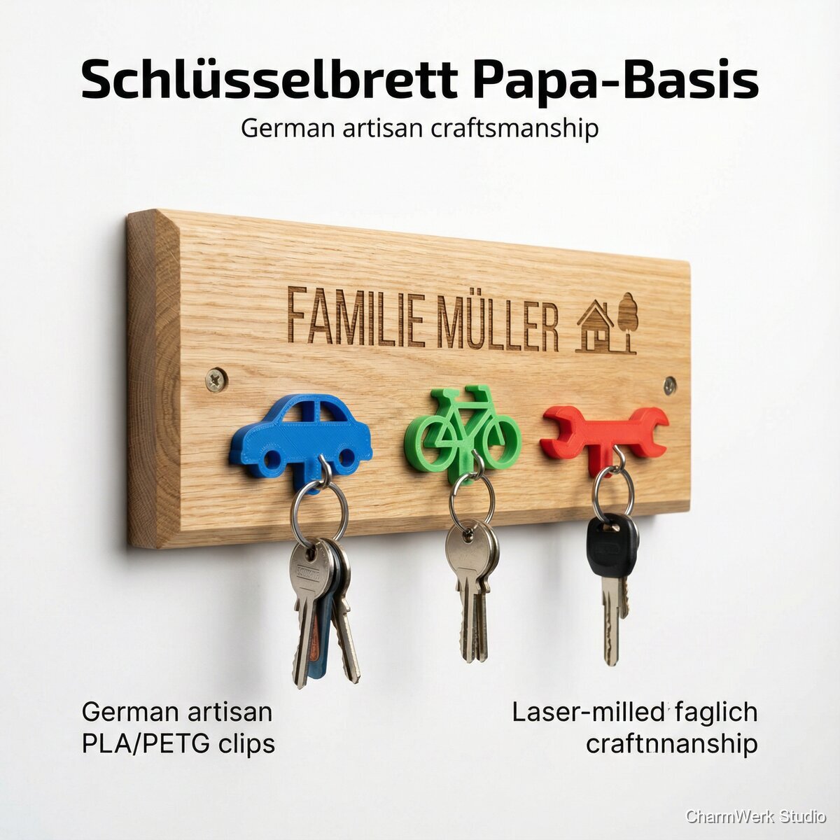 Schlüsselbrett „Papa-Basis“ mit 3D-Clip-Figuren