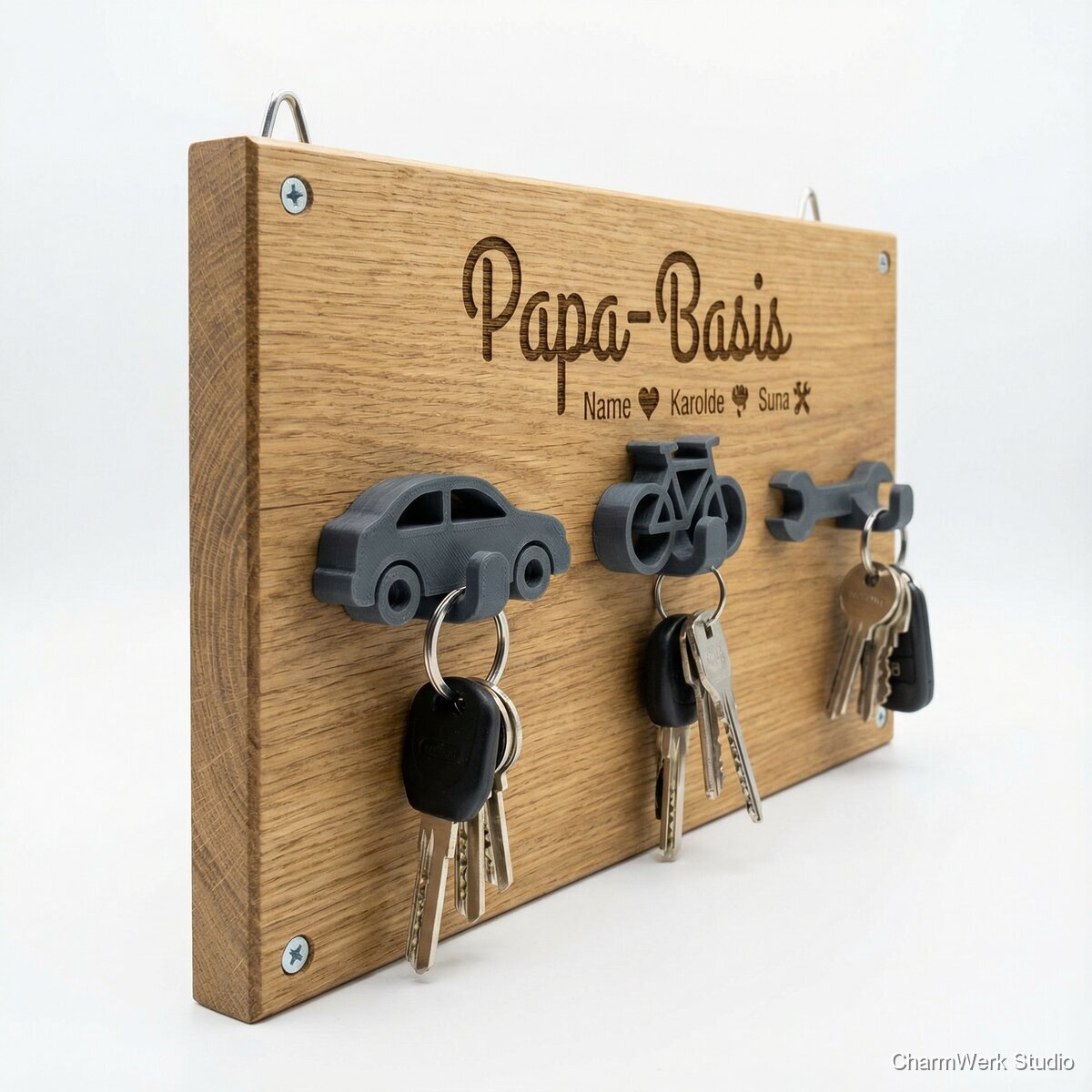 Schlüsselbrett „Papa-Basis“ mit 3D-Clip-Figuren - Seitenansicht