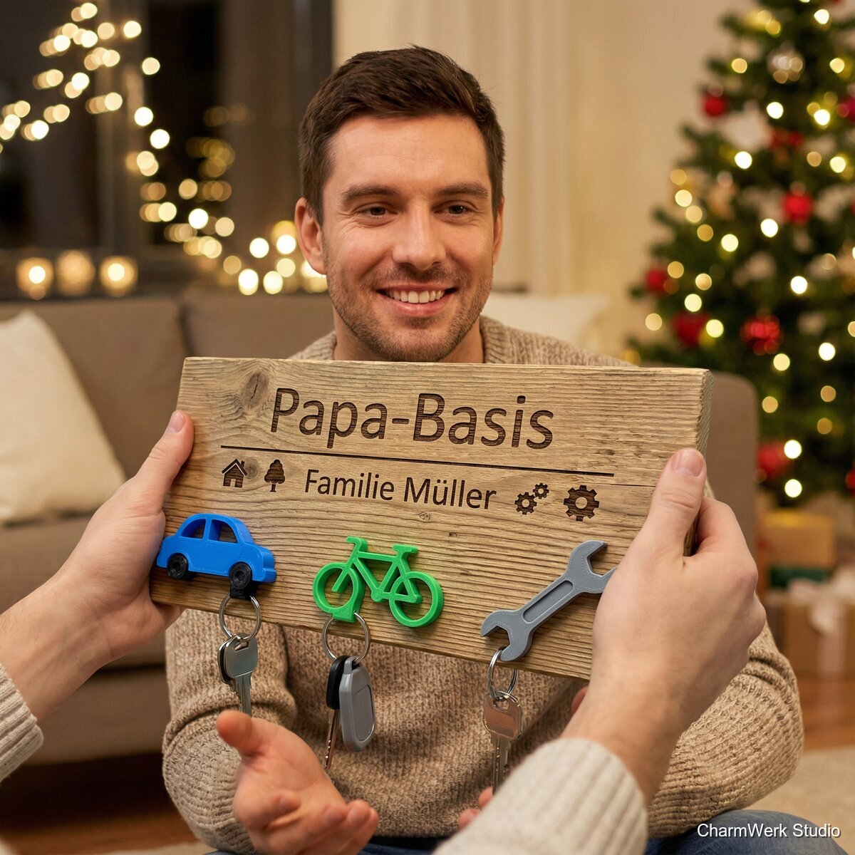 Schlüsselbrett „Papa-Basis“ mit 3D-Clip-Figuren - Lifestyle