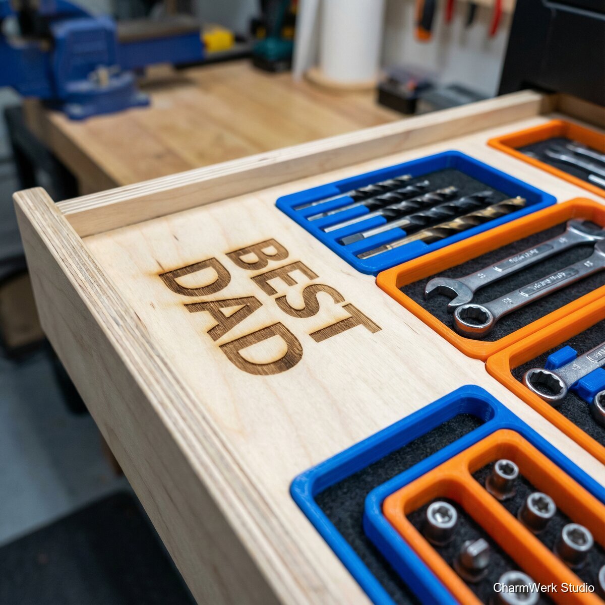 Werkstatt 'Best Dad' Werkzeugwagen-Organizer - Detailansicht