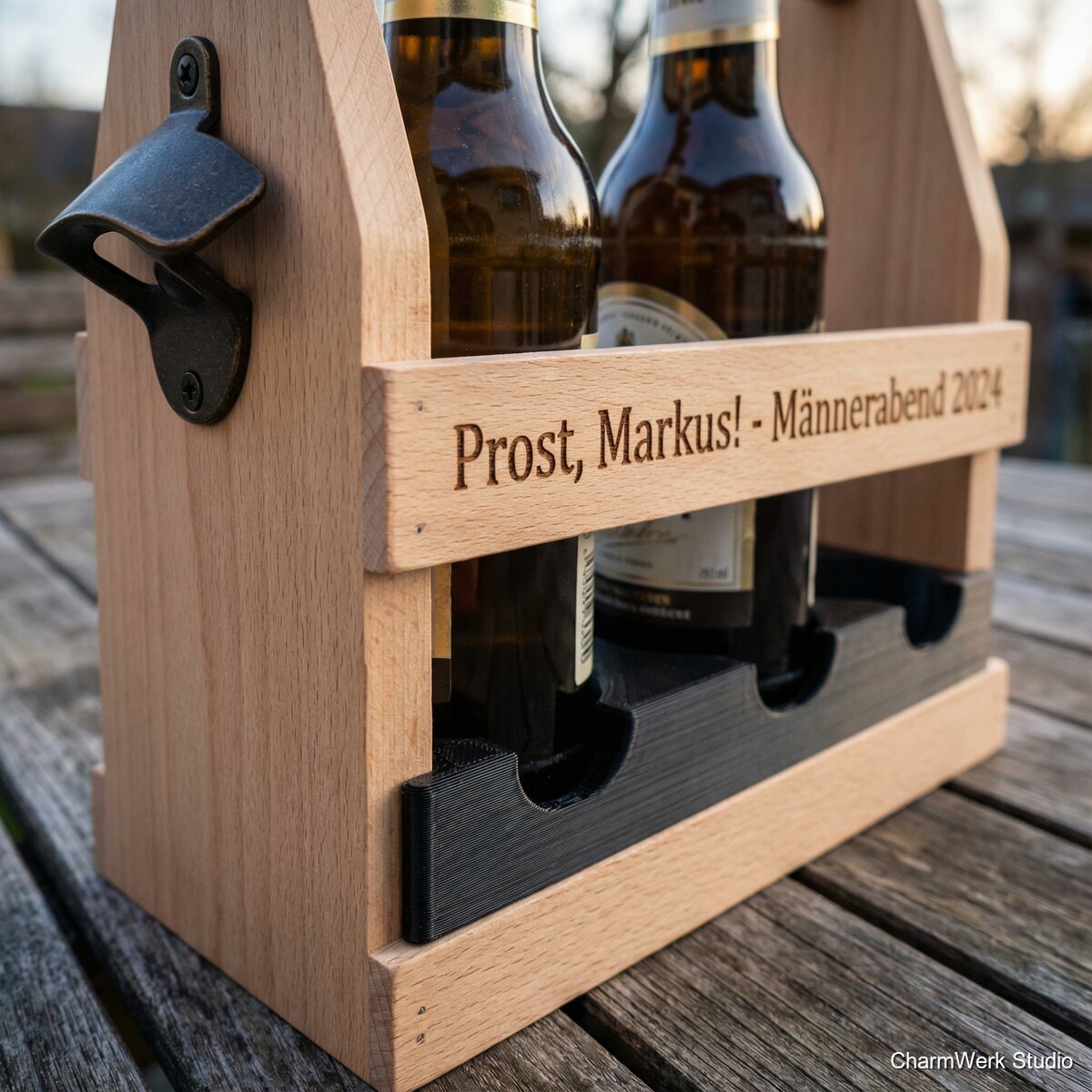 Personalisiertes Bierträger-Set mit Flaschenöffner - Detailansicht