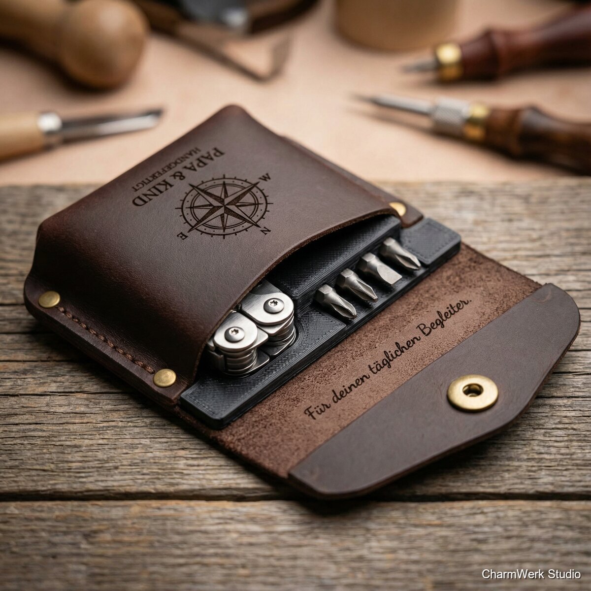 „Papa & Kind“ Taschenmesser-Etui mit 3D-Inlay - Detailansicht