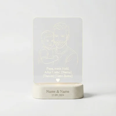 Foto-Nachtlicht „Papa, mein Held“ mit 3D-Sockel