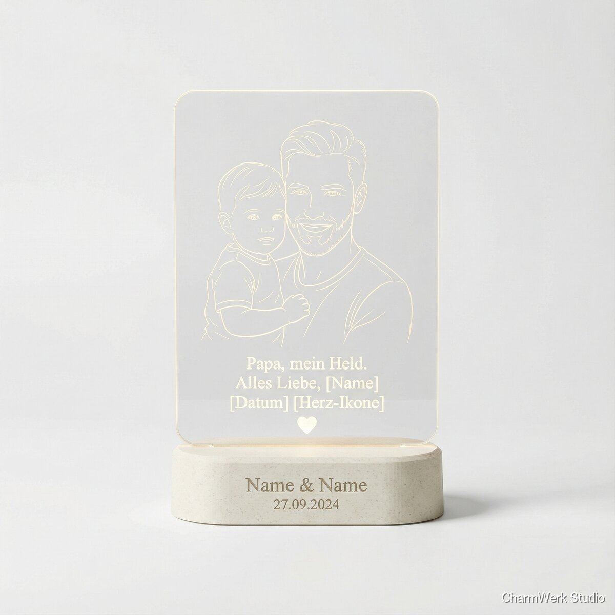 Foto-Nachtlicht „Papa, mein Held“ mit 3D-Sockel