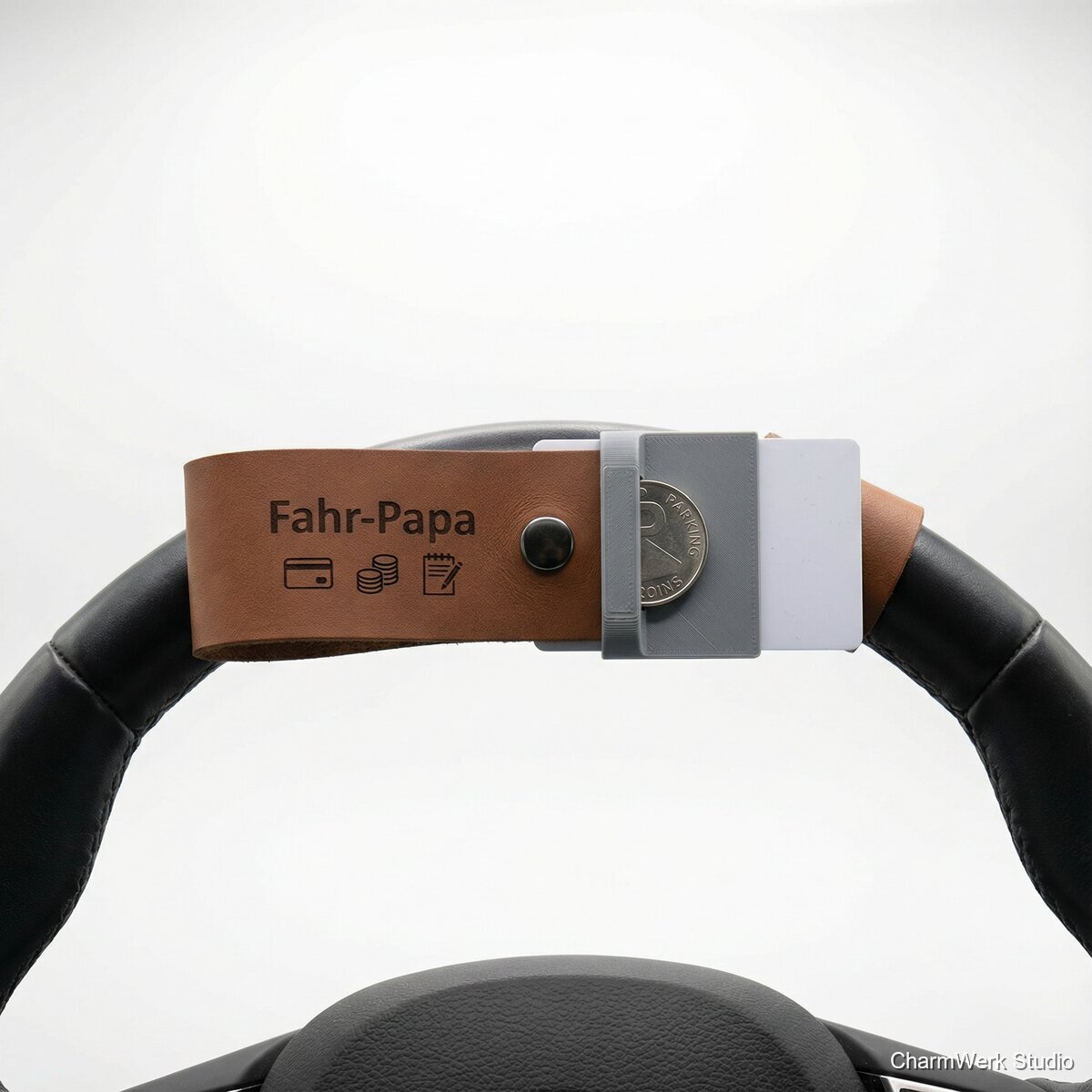 Lenkrad-Organizer „Fahr-Papa“ für Karten & Parkmünzen