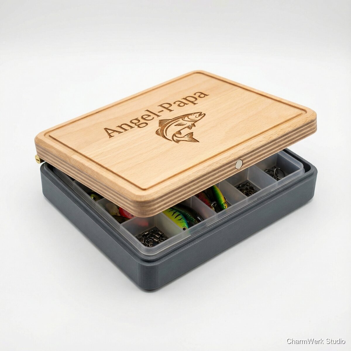 „Angel-Box“ Köder- und Hakenbox mit Namensdeckel