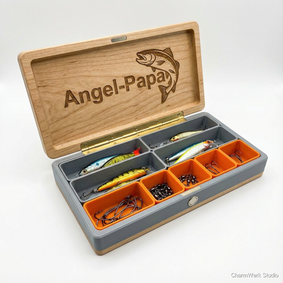 „Angel-Box“ Köder- und Hakenbox mit Namensdeckel - Seitenansicht