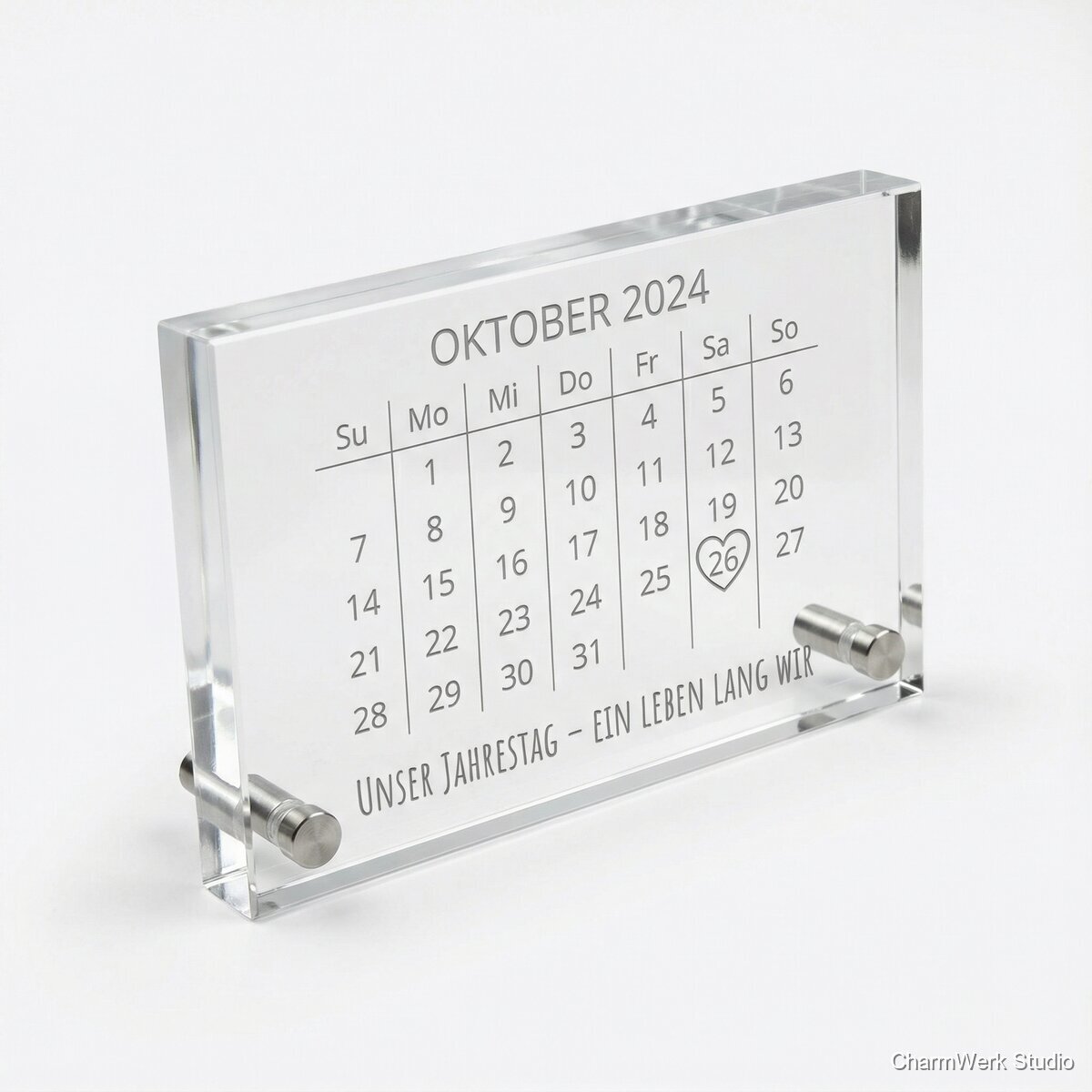 Acryl-Kalenderblock mit markiertem Jahrestag - Seitenansicht