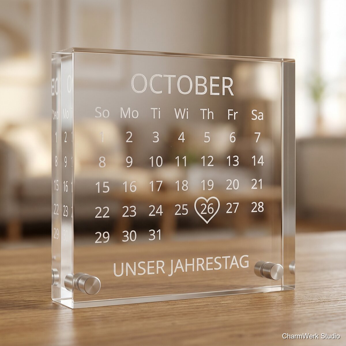Acryl-Kalenderblock mit markiertem Jahrestag - Detailansicht