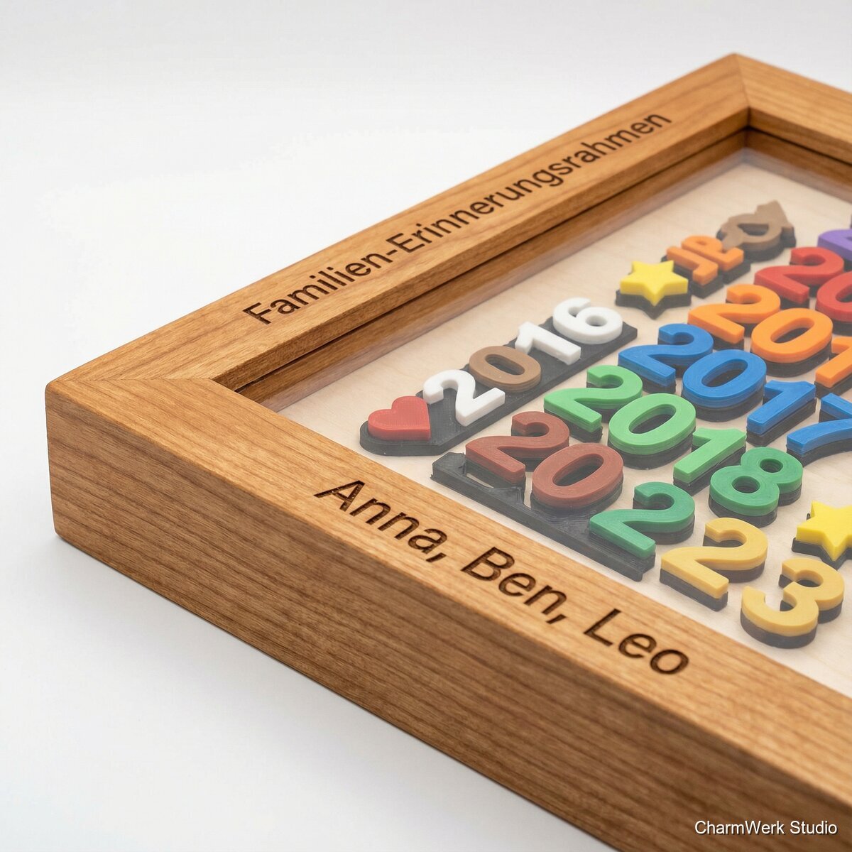 Familien-„Erinnerungsrahmen“ mit 3D-Jahreszahlen - Seitenansicht