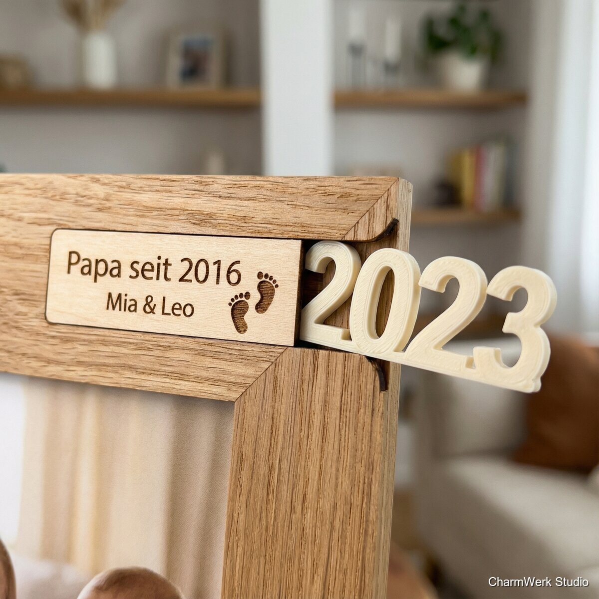 Familien-„Erinnerungsrahmen“ mit 3D-Jahreszahlen - Detailansicht