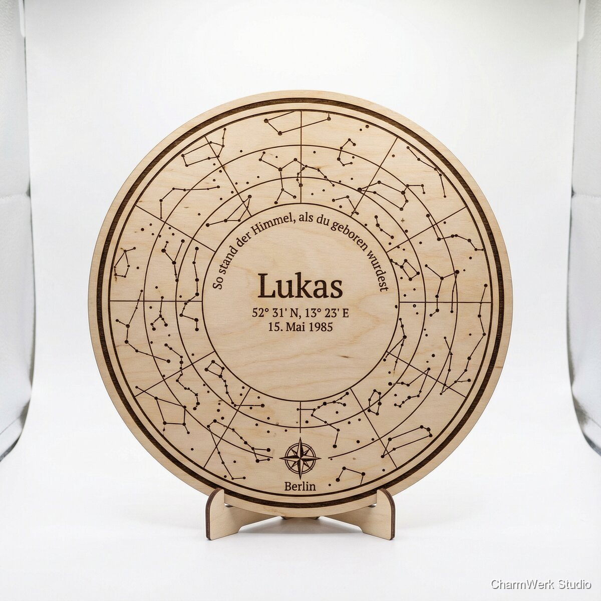 Lasergravierte Sternkarte des Geburtstagsabends