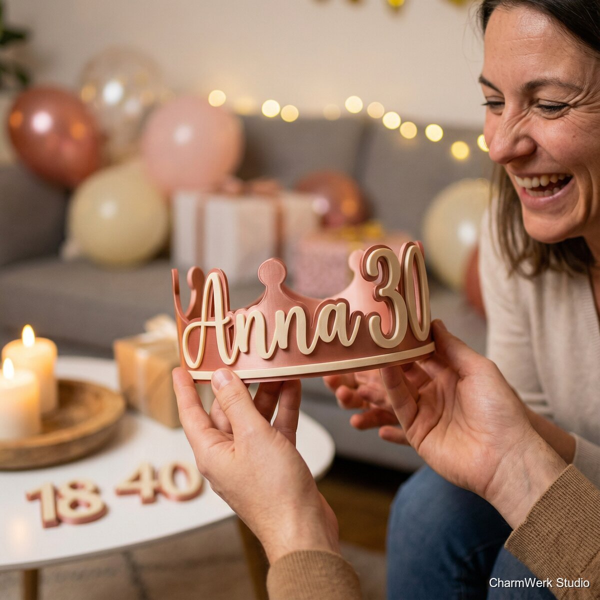 3D-gedruckte Geburtstagskrone mit Namens-Schriftzug - Lifestyle