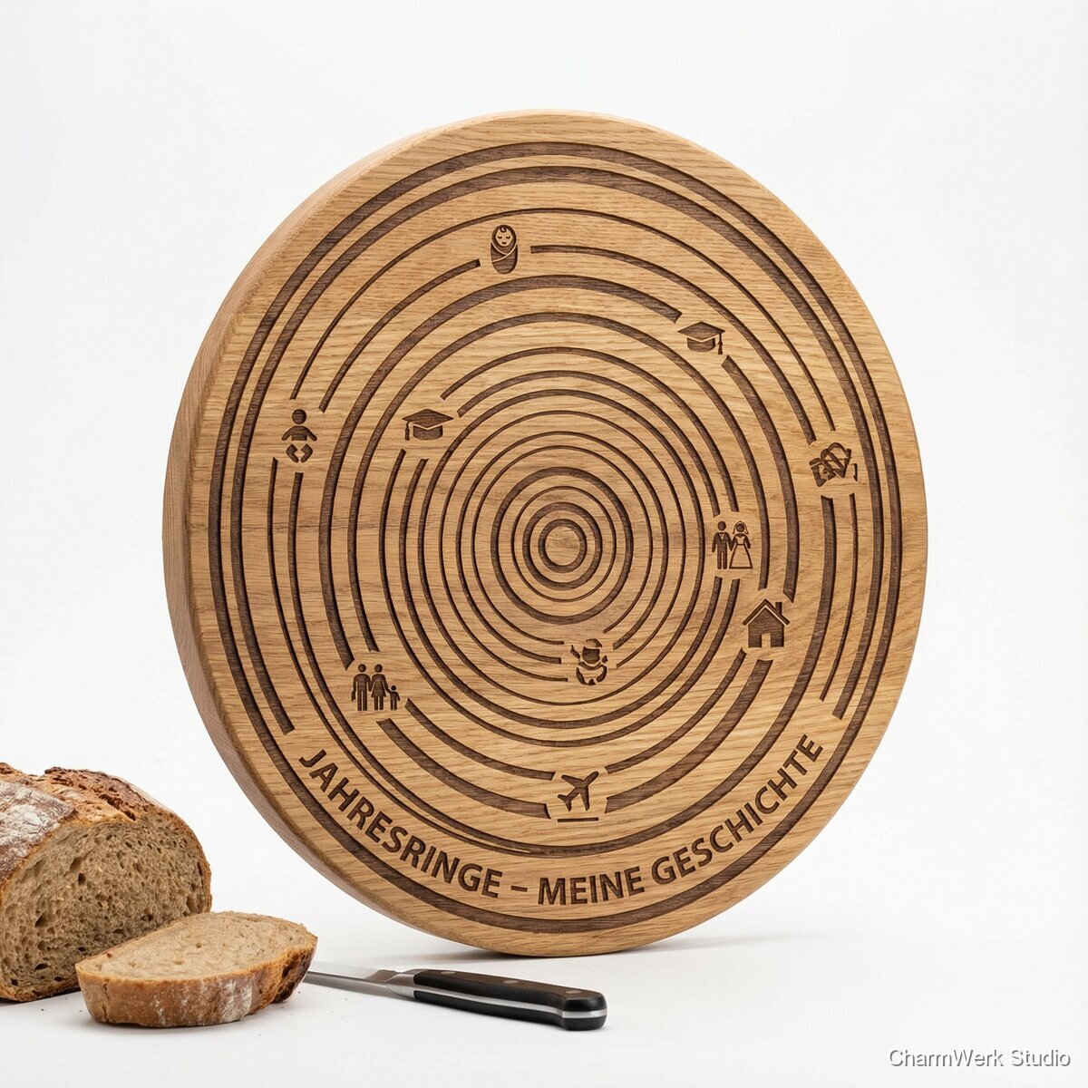 CNC-gefrästes „Jahresring“-Erinnerungsbrettchen - Seitenansicht