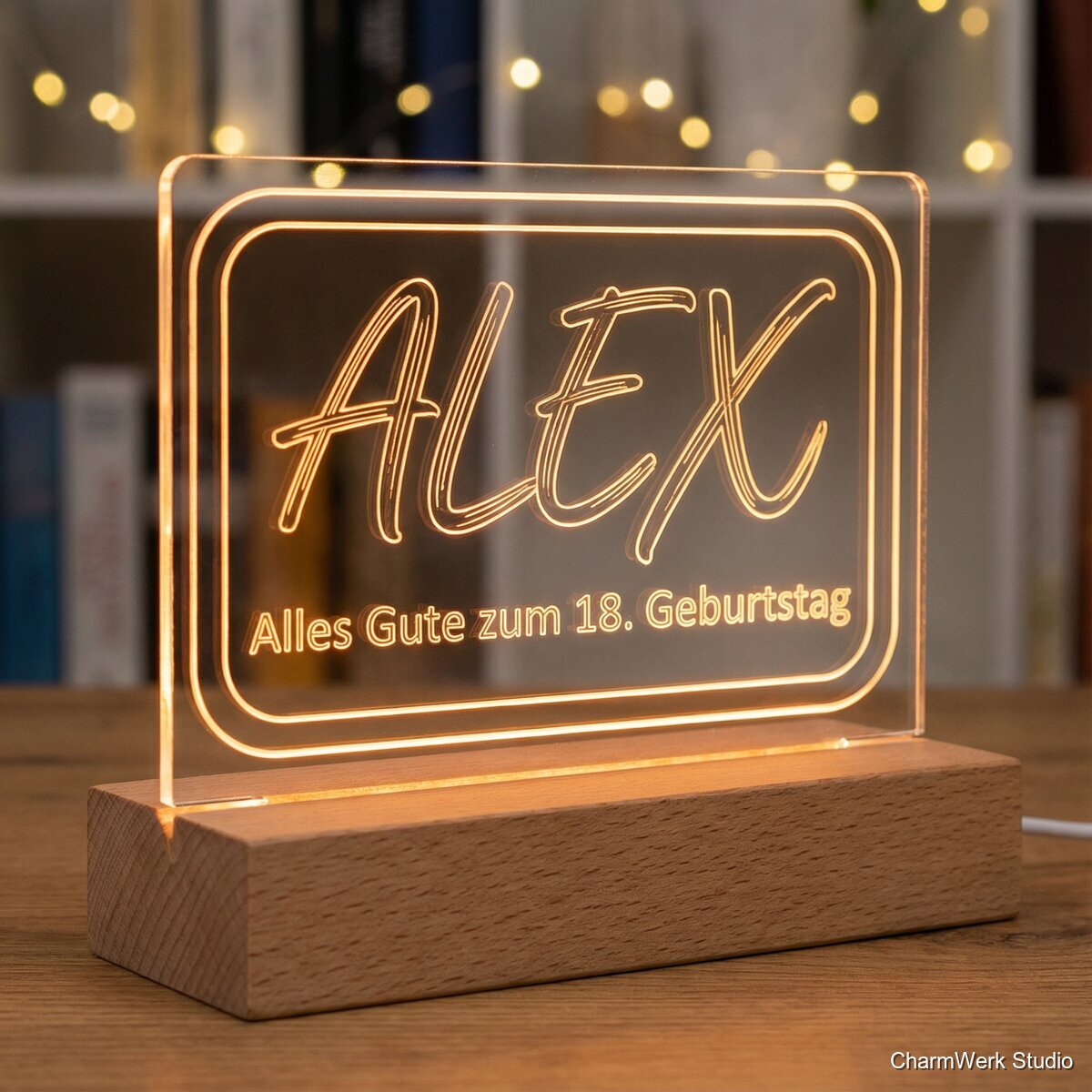 Acryl-Lichtaufsteller „Dein Name in Neon-Look“ - Detailansicht