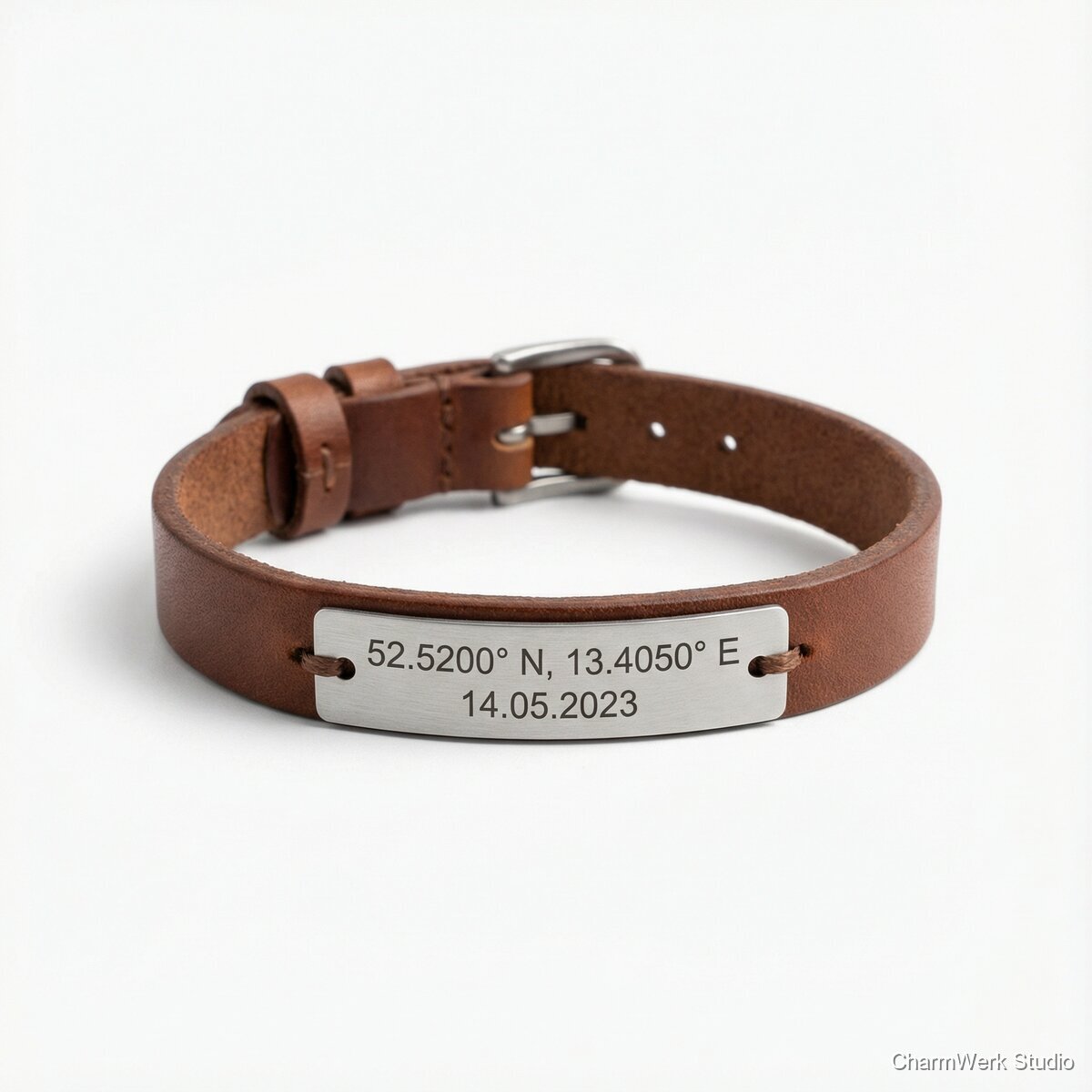 Lasergraviertes Leder-Armband mit Koordinaten & Datum