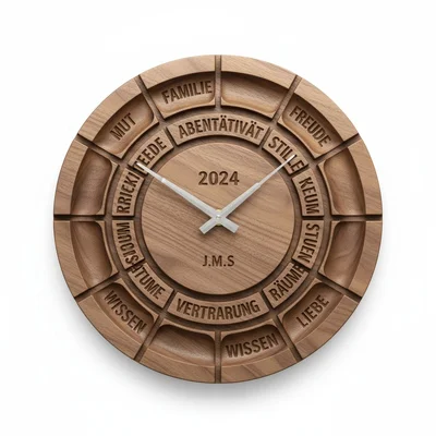 CNC-gefräste Jubiläums-Uhr mit persönlicher „Lebenszeit“-Skala