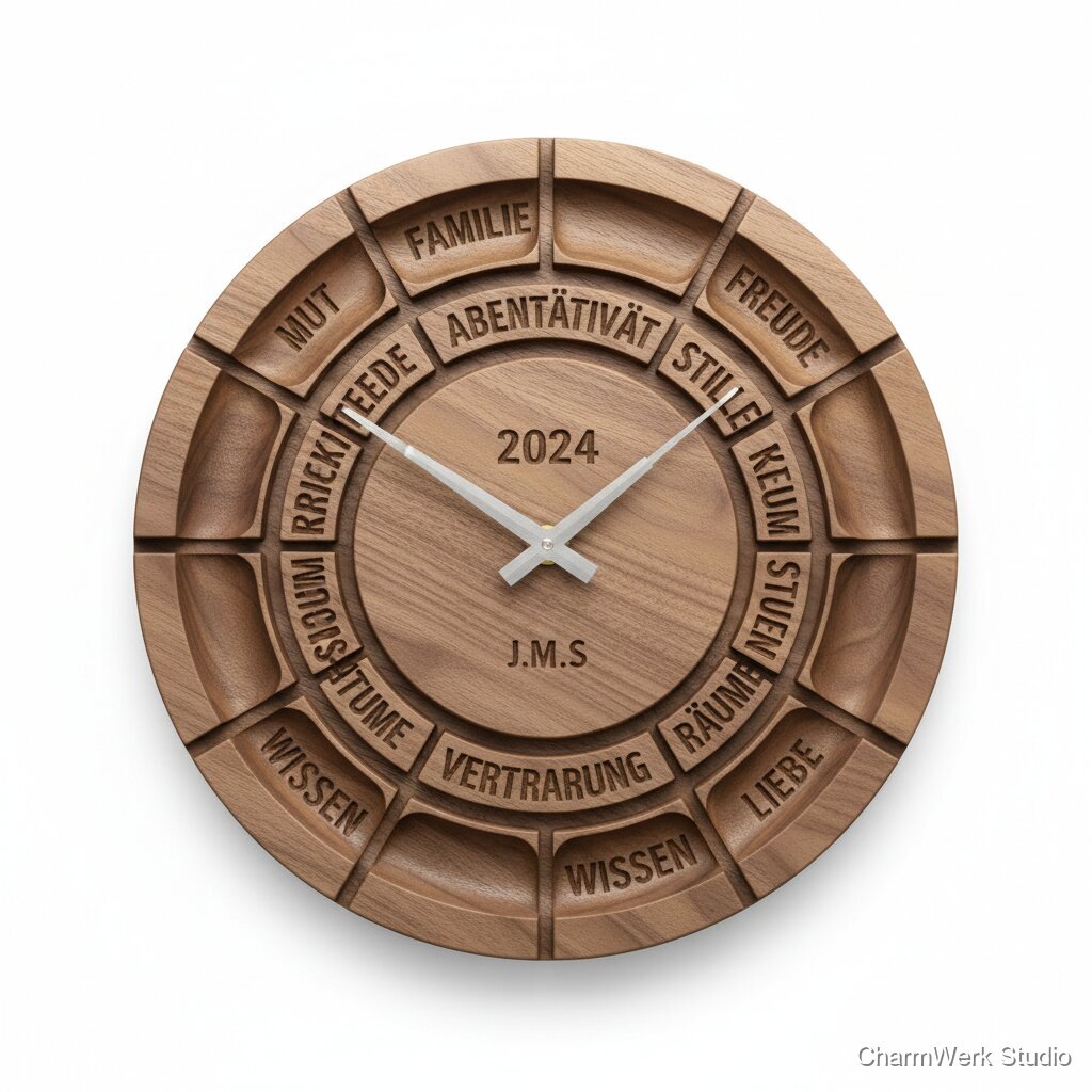 CNC-gefräste Jubiläums-Uhr mit persönlicher „Lebenszeit“-Skala