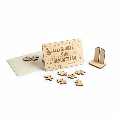 Kombi-Geschenk: „Geburtstagskarte“ als Holz-Puzzle mit Botschaft