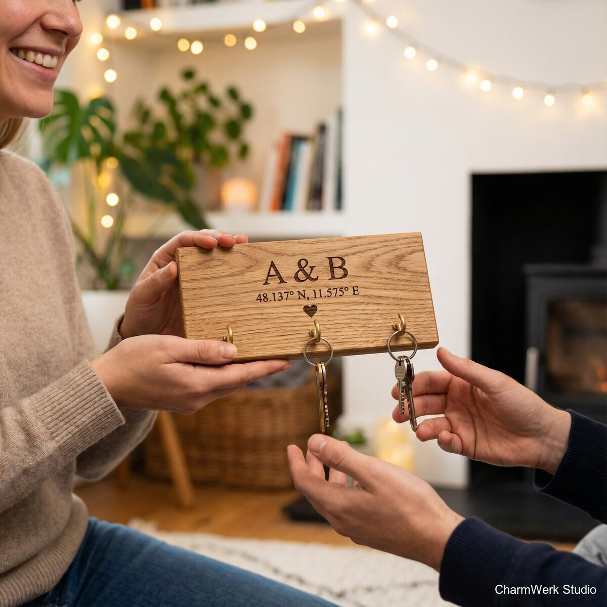 Graviertes Paar-Schlüsselbrett mit zwei Haken - Lifestyle