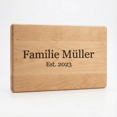 CNC-Schneidebrett mit Familienname und Datum