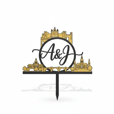 3D-gedruckter Cake Topper mit Initialen & Skyline
