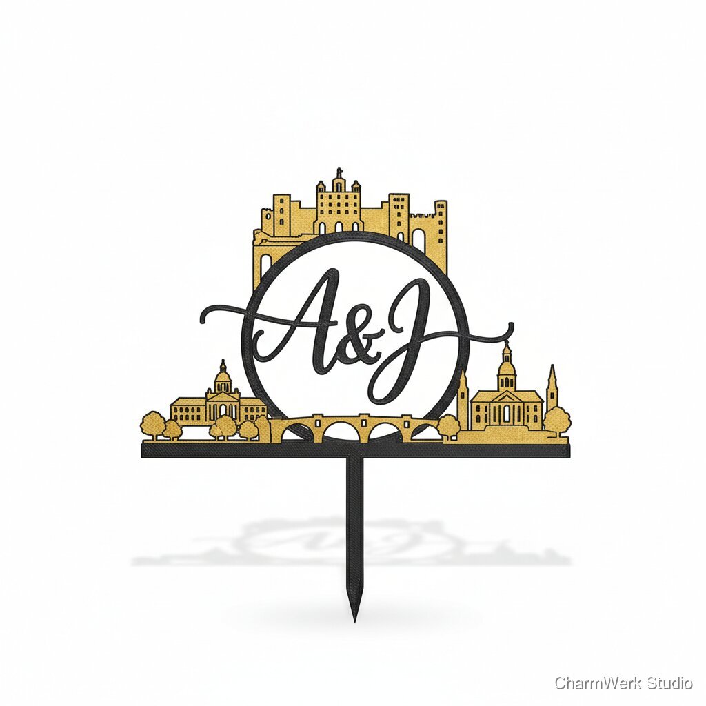 3D-gedruckter Cake Topper mit Initialen & Skyline