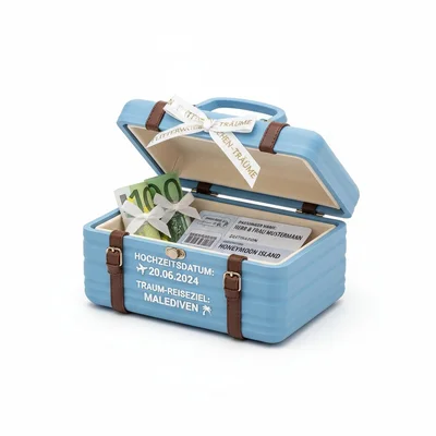 Geldgeschenk-Box als Mini-Koffer mit Reiseziel