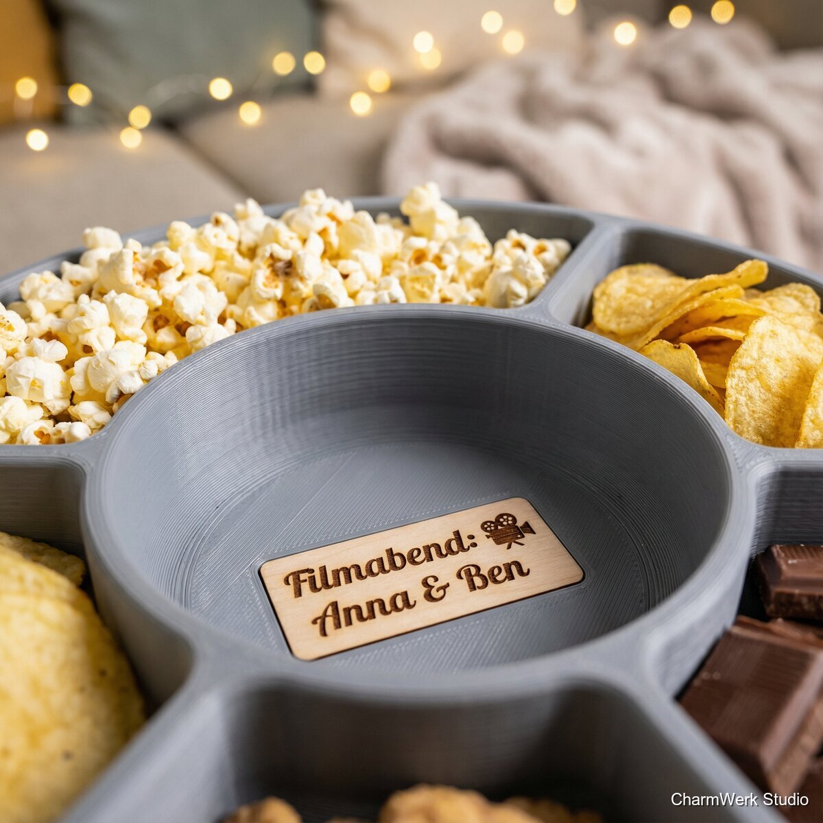 3D-gedruckte „Filmabend“-Snackschale mit Namen - Detailansicht