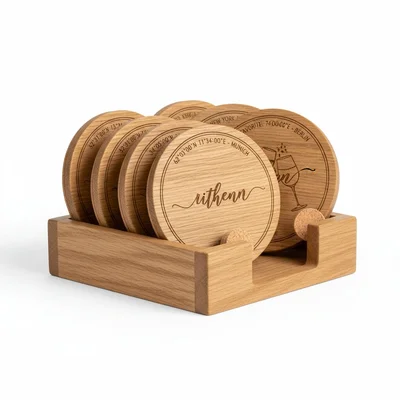 Geburtstags-Untersetzer-Set mit Koordinaten-Rand