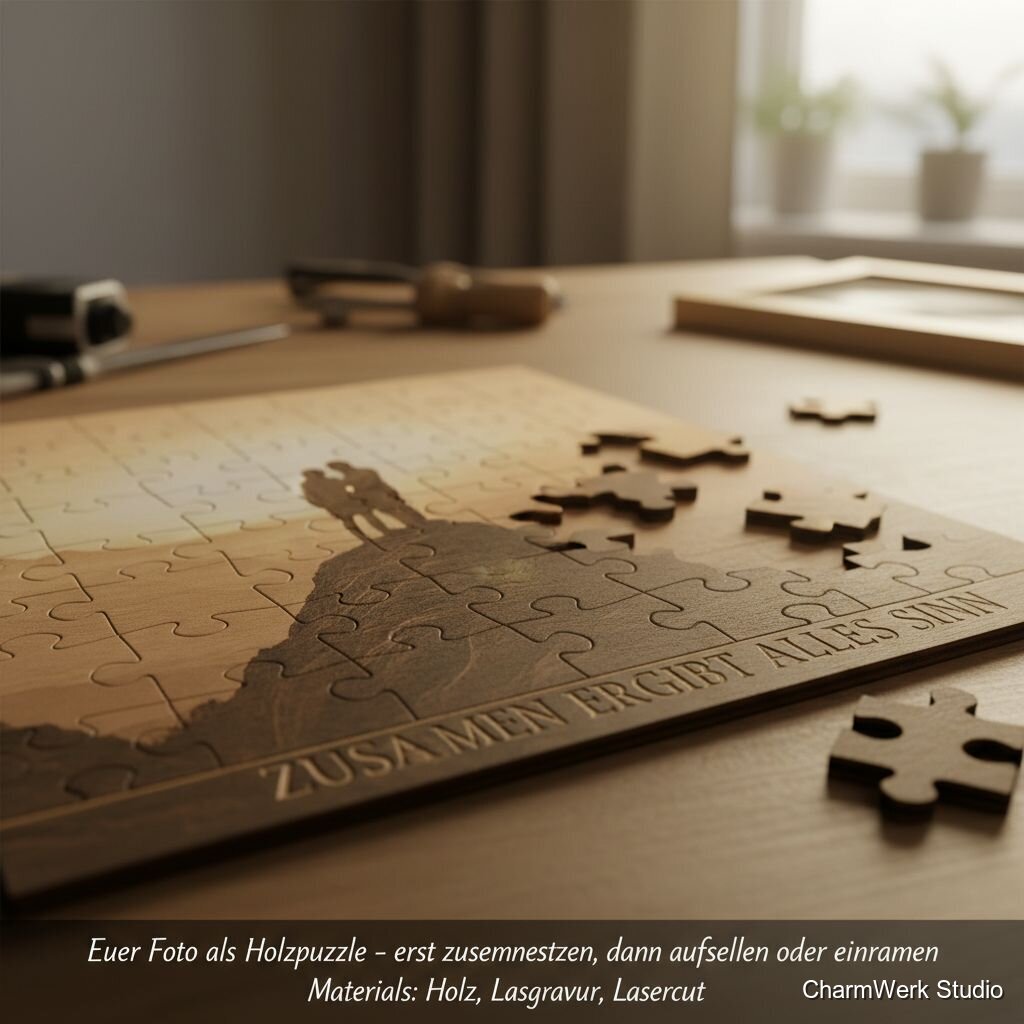 Lasergraviertes Puzzle-Foto auf Holz - Detailansicht