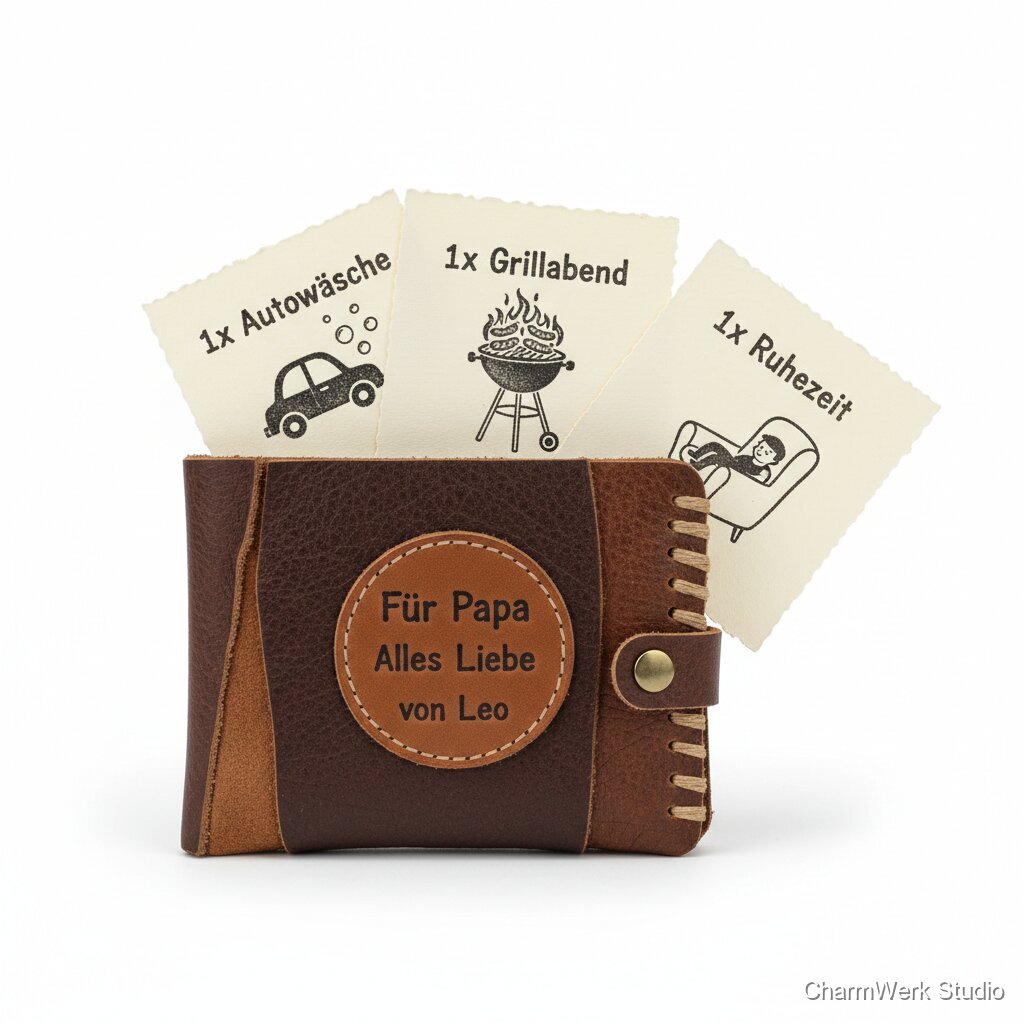 Werkstatt-Gutscheinheft im Lederlook genäht