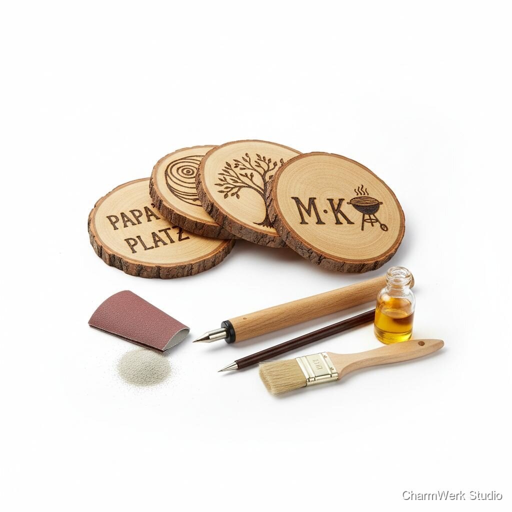 Holz-Untersetzer handgesägt und brandgemalt