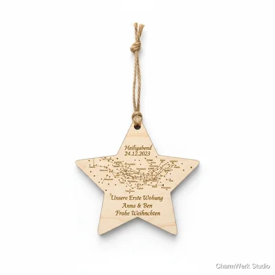 Personalisierter Sternkarten-Christbaumschmuck aus Holz