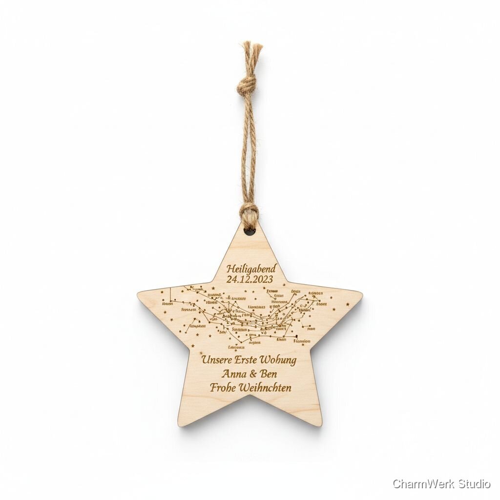 Personalisierter Sternkarten-Christbaumschmuck aus Holz