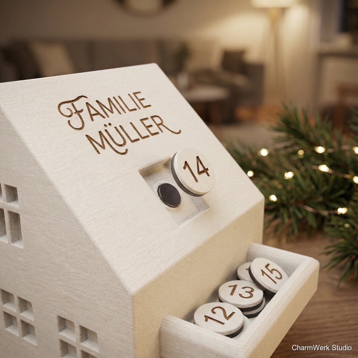 3D-gedruckter Advents-Countdown mit Magnetzahlen - Detailansicht