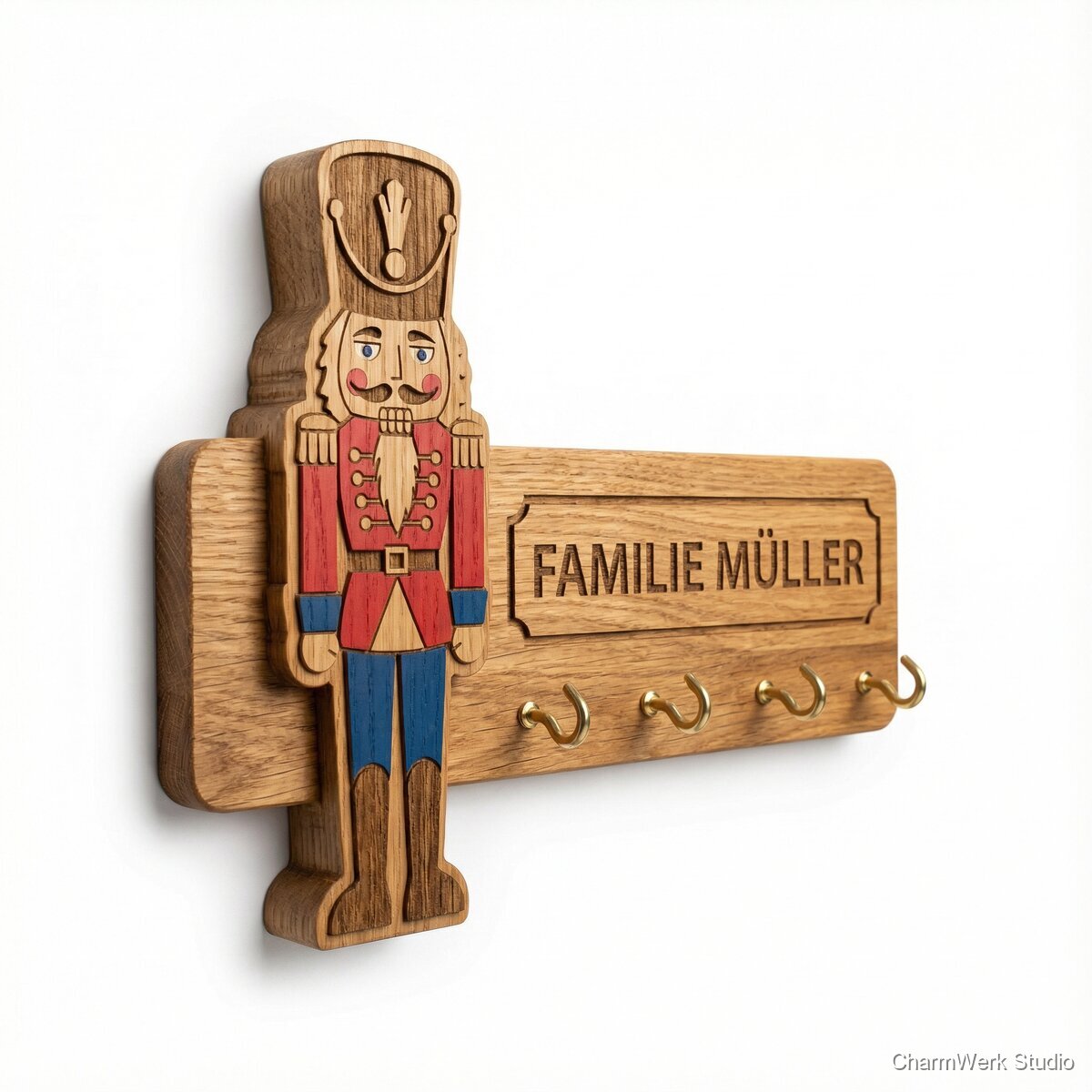 CNC-gefräster Nussknacker-Schlüsselhalter für die Diele - Seitenansicht