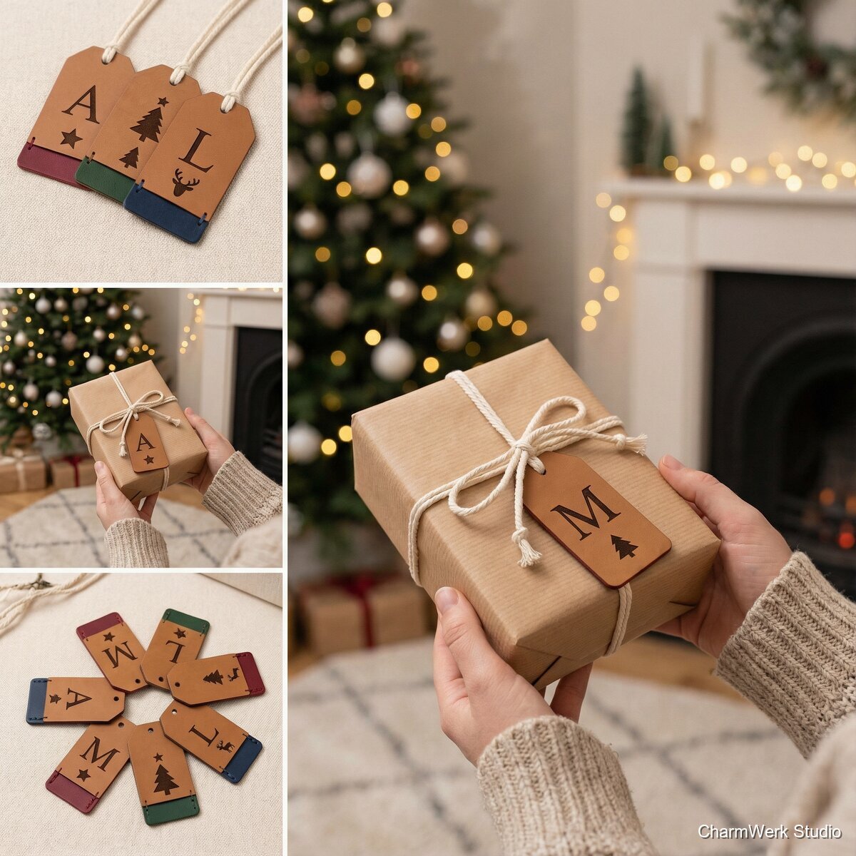 Leder-Geschenkanhänger-Set mit Initialen (wiederverwendbar) - Lifestyle