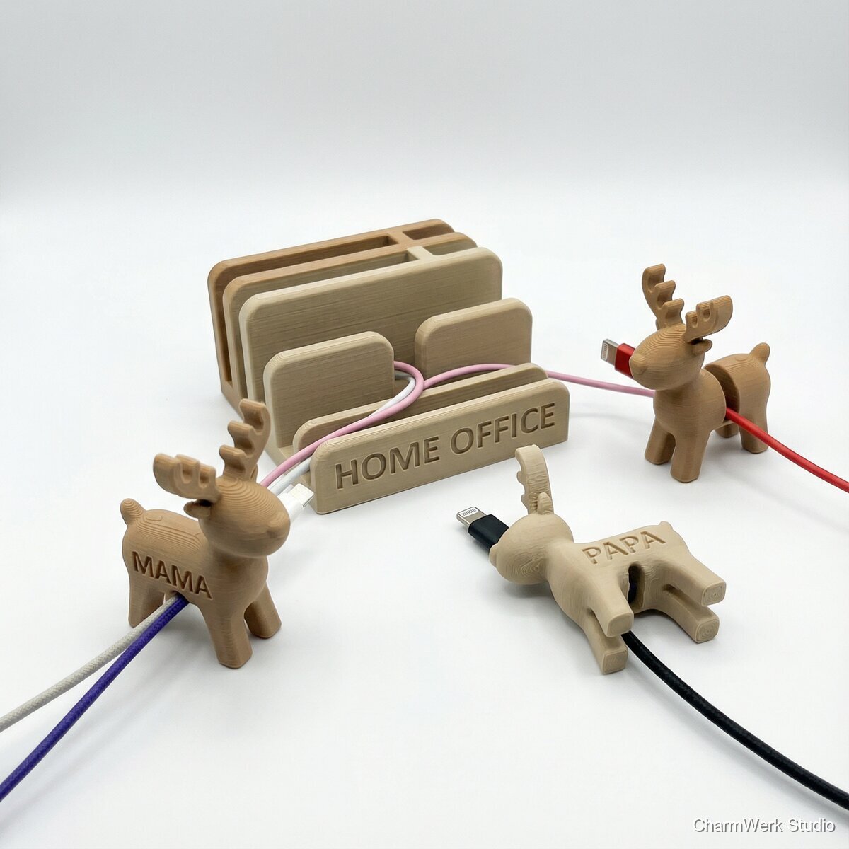 3D-gedrucktes Rentier-Kabelorganizer-Set fürs Homeoffice - Seitenansicht