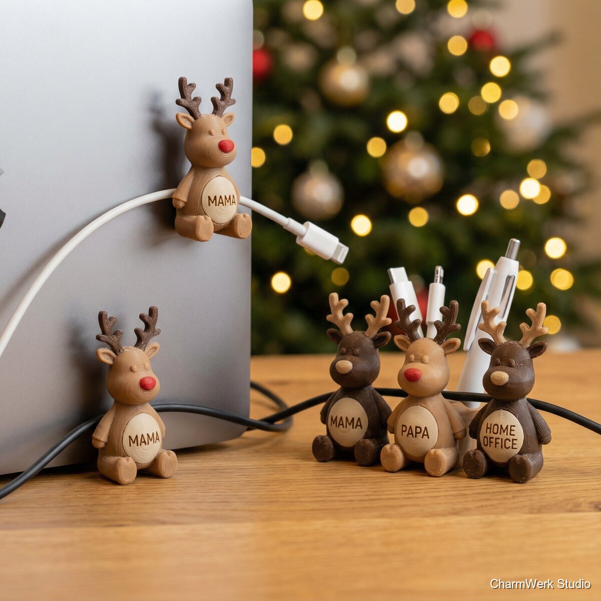 3D-gedrucktes Rentier-Kabelorganizer-Set fürs Homeoffice - Detailansicht