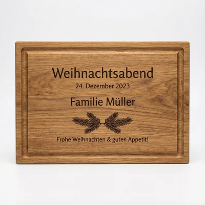 CNC-Servierbrett „Weihnachtsabend“ mit Gravur und Saftrille