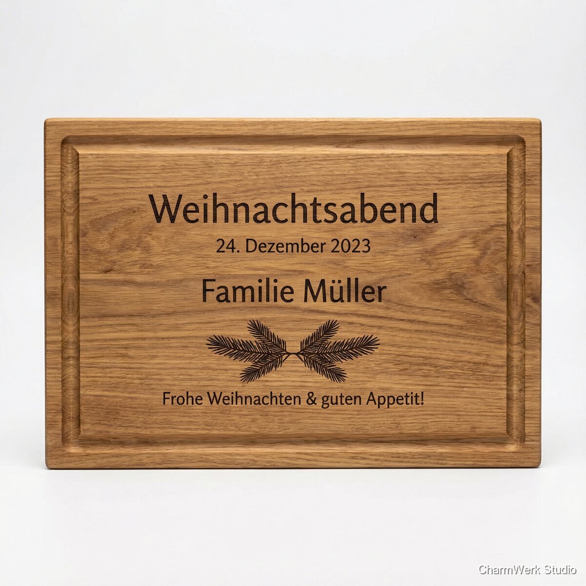 CNC-Servierbrett „Weihnachtsabend“ mit Gravur und Saftrille